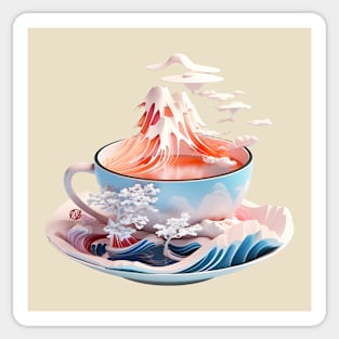 Japanese style semi-surreal landscape teacup Sticker